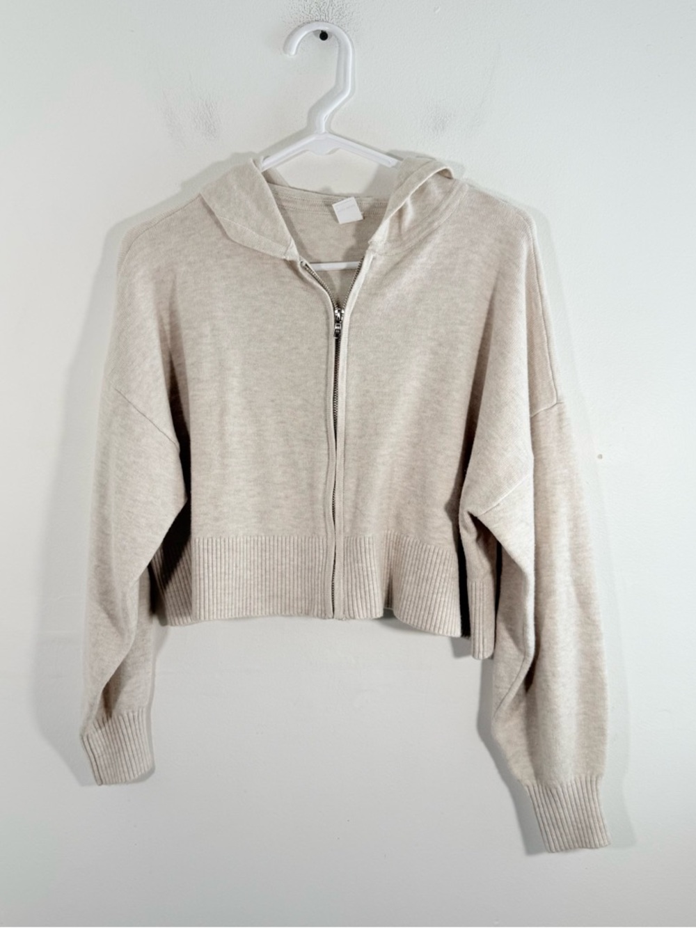 Gilly Hicks Tan Super Soft Lightweight Knit Hooded Cropped Zip Jacket Small